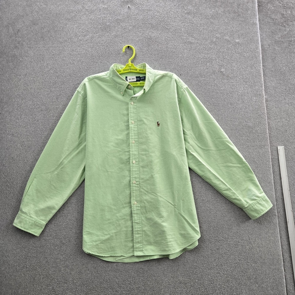Ralph Lauren Men Button Up Shirt 18  Green Embroidered Classic
